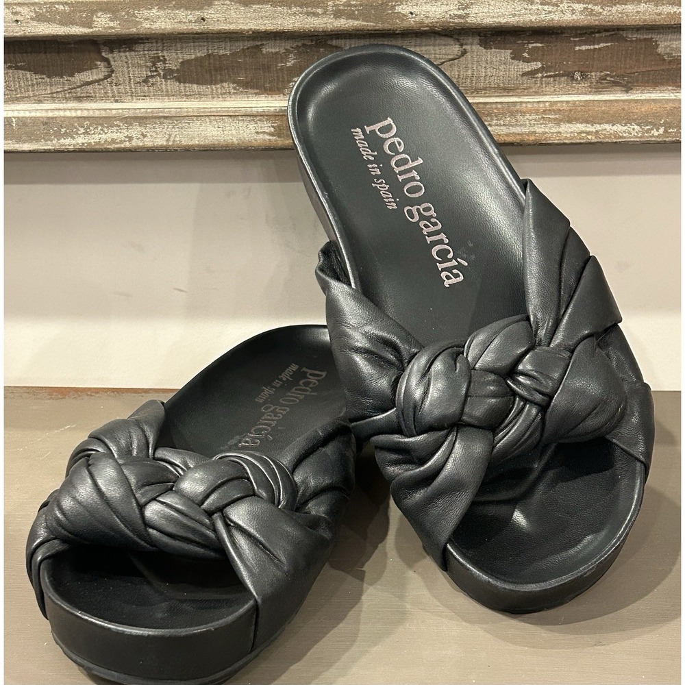 Pedro Garcia Azalea Knotted Slide Sandals Black Leather Women's Sz EU 39 US 9